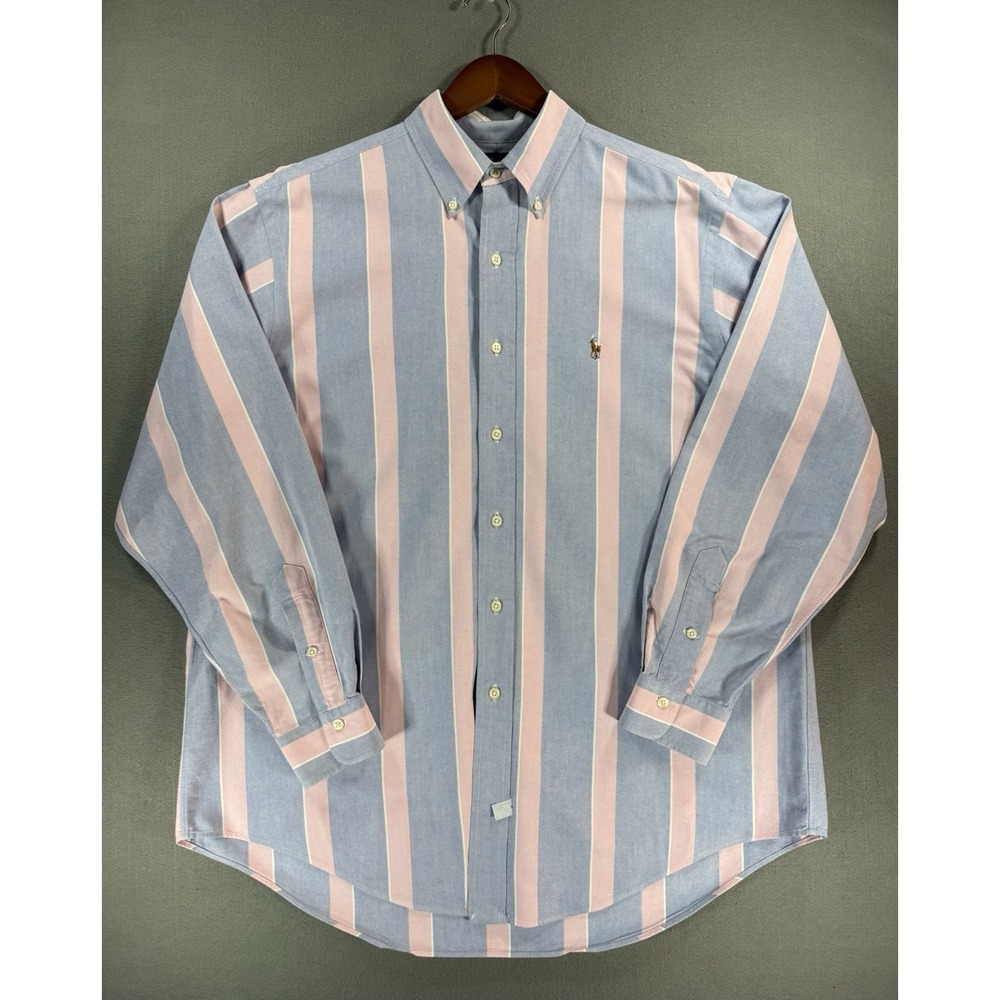 VTG Mens Ralph Lauren Long Sleeve Button Down Shirt Striped Pink Blue Size 16.5